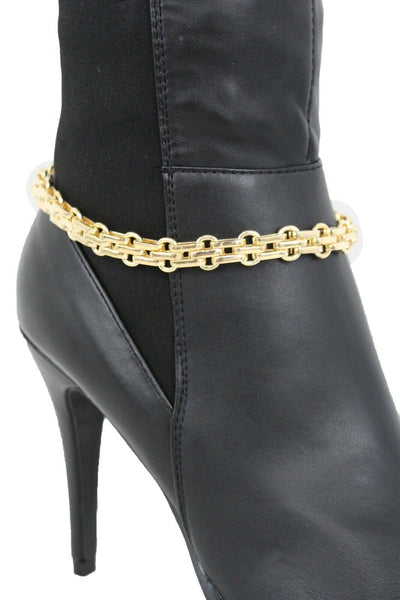 Women Boot Gold Metal Chain Links Bracelet Shoe Anklet Bling Classic Look Charm Style Look