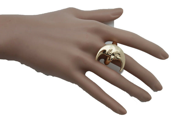 Brand New Women Gold Metal Ring Fashion Flashy Jewelry Crescent Half Moon Face Smiling One Size Fits All