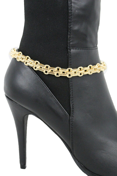 Women Boot Gold Metal Chain Links Bracelet Shoe Anklet Bling Classic Look Charm Style Look
