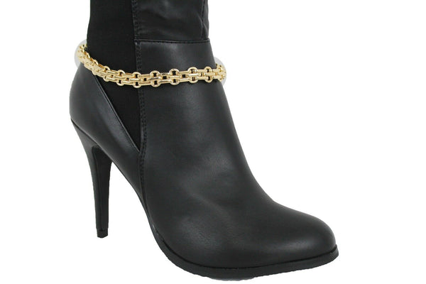 Women Boot Gold Metal Chain Links Bracelet Shoe Anklet Bling Classic Look Charm Style Look