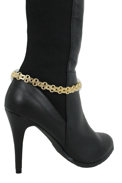 Women Boot Gold Metal Chain Links Bracelet Shoe Anklet Bling Classic Look Charm Style Look