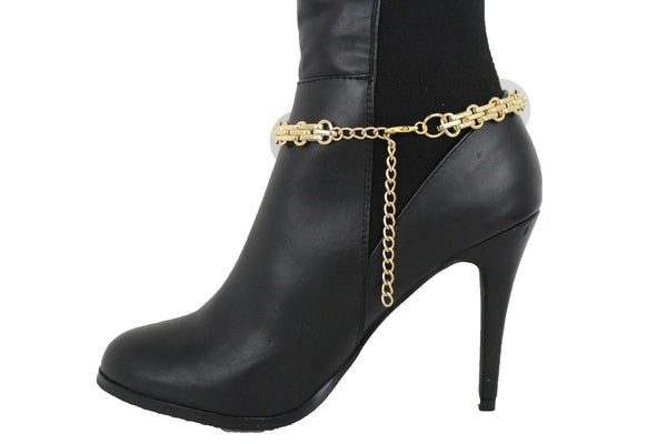 Women Boot Gold Metal Chain Links Bracelet Shoe Anklet Bling Classic Look Charm Style Look
