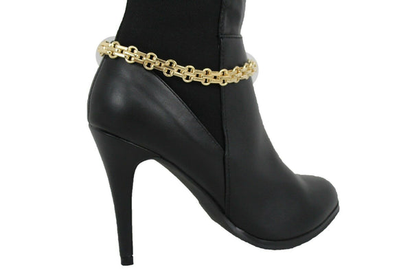 Women Boot Gold Metal Chain Links Bracelet Shoe Anklet Bling Classic Look Charm Style Look