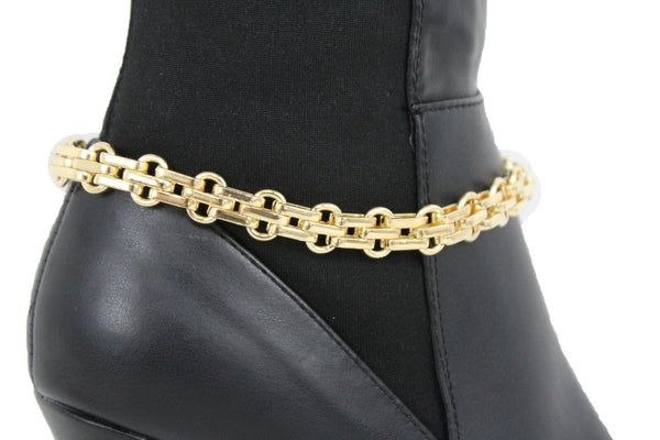 Women Boot Gold Metal Chain Links Bracelet Shoe Anklet Bling Classic Look Charm Style Look