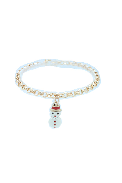 Women Gold Metal Chain Boot Bracelet Shoe Anklet Bling Fun Snowman Holiday Charm Adjustable One Size Band