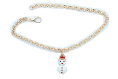 Gold Metal Chain Boot Bracelet Shoe Anklet Bling Fun Snowman Holiday Charm