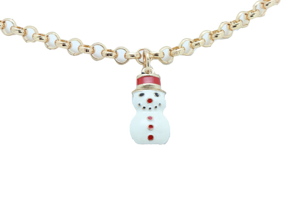 Women Gold Metal Chain Boot Bracelet Shoe Anklet Bling Fun Snowman Holiday Charm Adjustable One Size Band