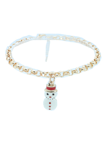 Women Gold Metal Chain Boot Bracelet Shoe Anklet Bling Fun Snowman Holiday Charm Adjustable One Size Band