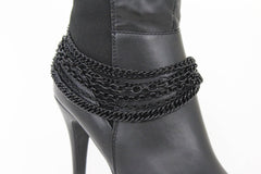 Women Western Boot Black Metal Chain Bling Style Shoe Bracelet Charm Wrap Around