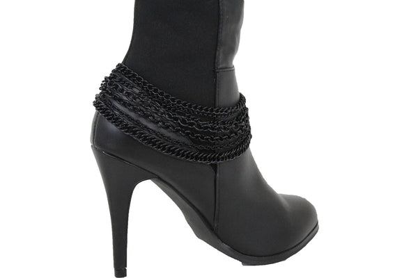New Women Western Boot Black Metal Chain Bling Style Shoe Bracelet Charm Wrap Around