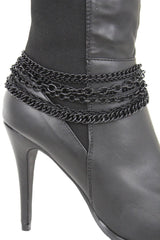 Women Western Boot Black Metal Chain Bling Style Shoe Bracelet Charm Wrap Around