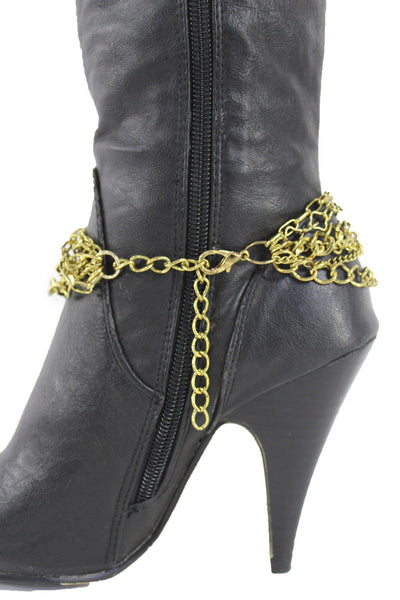 Gold Metal Boot Chains Bracelet Strap Multi Chunky Strands Shoe Charm Women Fashion - alwaystyle4you - 2