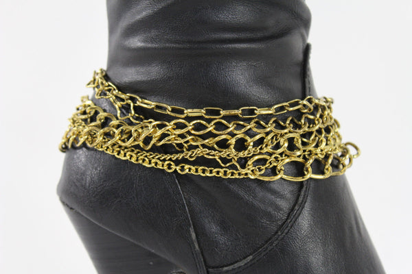 Gold Metal Boot Chains Bracelet Strap Multi Chunky Strands Shoe Charm Women Fashion - alwaystyle4you - 3