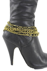 Gold Metal Boot Chains Bracelet Strap Multi Chunky Strands Shoe Charm Women Fashion - alwaystyle4you - 4