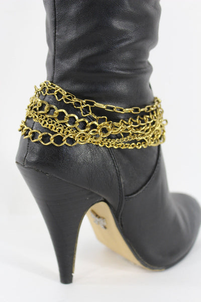 Gold Metal Boot Chains Bracelet Strap Multi Chunky Strands Shoe Charm Women Fashion - alwaystyle4you - 5