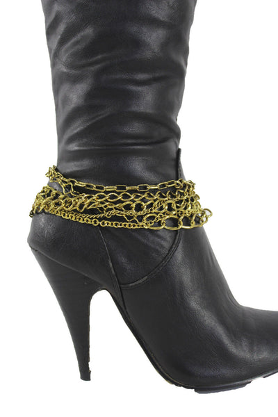 Gold Metal Boot Chains Bracelet Strap Multi Chunky Strands Shoe Charm Women Fashion - alwaystyle4you - 6