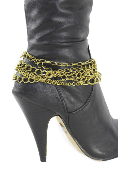 Gold Metal Boot Chains Bracelet Strap Multi Chunky Strands Shoe Charm Women Fashion - alwaystyle4you - 8