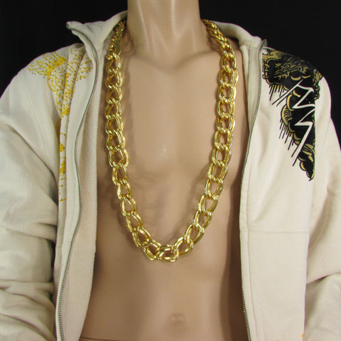 Chunky Gold Heavy Metal Double Chain Links Long Necklace Hip Hop New Men Fashion - alwaystyle4you - 1