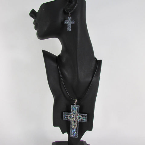 Faith Large 3D Metallic Black Cross Pendant Necklace + Earring Set New Women Fashion - alwaystyle4you - 1