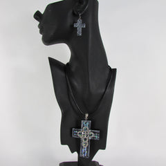 Faith Large 3D Metallic Black Cross Pendant Necklace + Earring Set Women Fashion - alwaystyle4you - 1