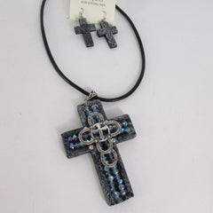 Faith Large 3D Metallic Black Cross Pendant Necklace + Earring Set New Women Fashion - alwaystyle4you - 3