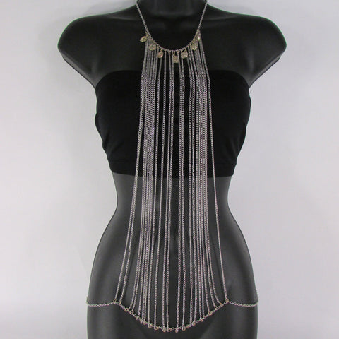 New Women Silver Multi Frontal Body Chain Mini Charms Fashion Jewelry Long Necklace - alwaystyle4you - 1