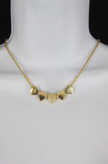 New Women Gold Thin Metal Chain Fashion Necklace Five Mini Hearts Long Pendant - alwaystyle4you - 4