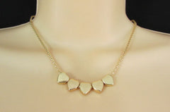 Women Gold Thin Metal Chain Fashion Necklace Five Mini Hearts Long Pendant - alwaystyle4you - 1