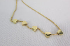 New Women Gold Thin Metal Chain Fashion Necklace Five Mini Hearts Long Pendant - alwaystyle4you - 2