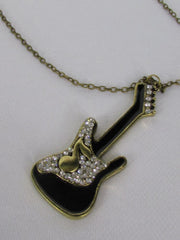 New Women Gold Metal Chains Music Black Electric Guitar Fashion Necklace Pendant - alwaystyle4you - 4