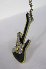 New Women Gold Metal Chains Music Black Electric Guitar Fashion Necklace Pendant - alwaystyle4you - 2