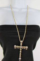 Women Fashion Necklace Metal Mini Skulls Big Cross Silver / Gold Rhinestones - alwaystyle4you - 1