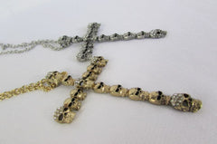 New Women Fashion Necklace Metal Mini Skulls Big Cross Silver / Gold Rhinestones - alwaystyle4you - 3