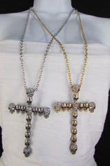 New Women Fashion Necklace Metal Mini Skulls Big Cross Silver / Gold Rhinestones - alwaystyle4you - 4