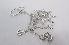 Silver Metal Key Chain Wallet Charm Nautical Sea Anchore Big Ship Wheel  New Women Men Fashion Jewelry Rhinestones Charm - alwaystyle4you - 2
