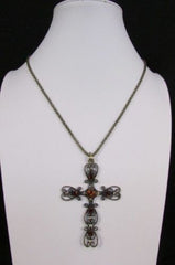 New Women 24" Long Gold Metal Chain Necklace Classic Cross Pendant Rhinestones - alwaystyle4you - 4