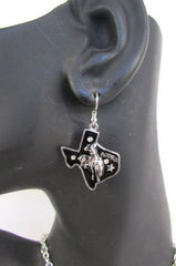 Long Silver Chains Big Black Texas Rodeo Horse Pendant Necklace + Earrings Set New Women - alwaystyle4you - 2