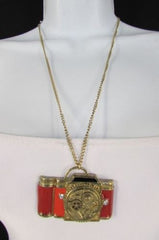 Old Fashion Collector Camera Red Orange Long Rusty Gold New Women Necklace - alwaystyle4you - 2