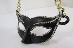New Women Gold Metal Chain Black Venetian Face Mask Fashion Necklace Big Pendant - alwaystyle4you - 2