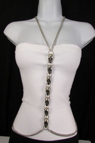 Women Silver Big Multi Metal Skulls Body Chain Long Necklace Fashion Jewelry - alwaystyle4you - 1
