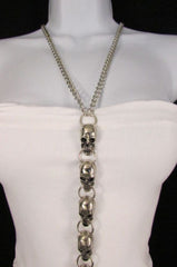 New Women Silver Big Multi Metal Skulls Body Chain Long Necklace Fashion Jewelry - alwaystyle4you - 2