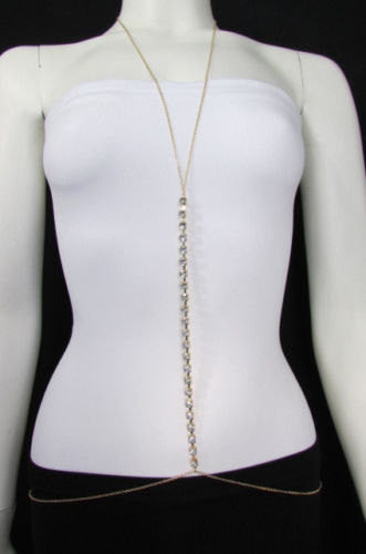 New Women Gold Multi Rhinestones Metal Body Chain Long Necklace Fashion Jewelry - alwaystyle4you - 3