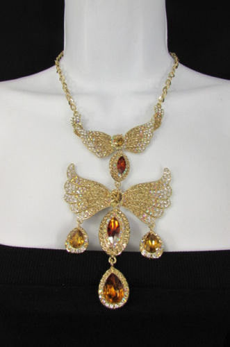 Metal Flying Wings Gold Silver Rhinestones Necklace + Earrings set New Women Fashion - alwaystyle4you - 2