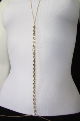 New Women Gold Multi Rhinestones Metal Body Chain Long Necklace Fashion Jewelry - alwaystyle4you - 5