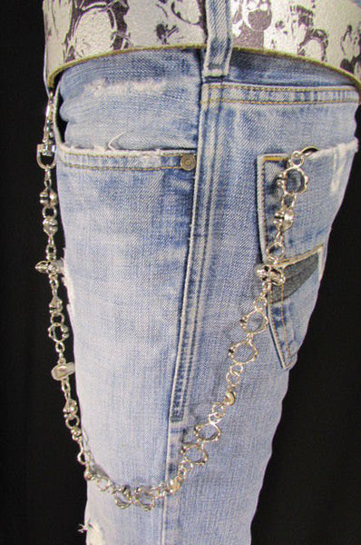 Silver Metal 25" Long Wallet Key Chain Links Skeleton Skulls Rings Rocker Punker Punk Rock New Men Fashion - alwaystyle4you - 1