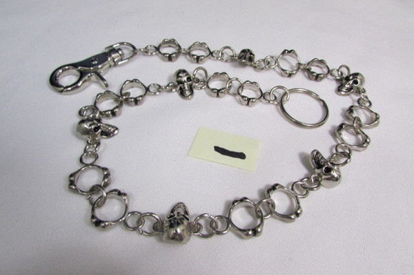 Silver Metal 25" Long Wallet Key Chain Links Skeleton Skulls Rings Rocker Punker Punk Rock New Men Fashion - alwaystyle4you - 2