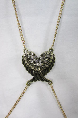 Antique Gold Metal Body Chains Long Necklace Harness Angel Wings New Jewelry Accessories