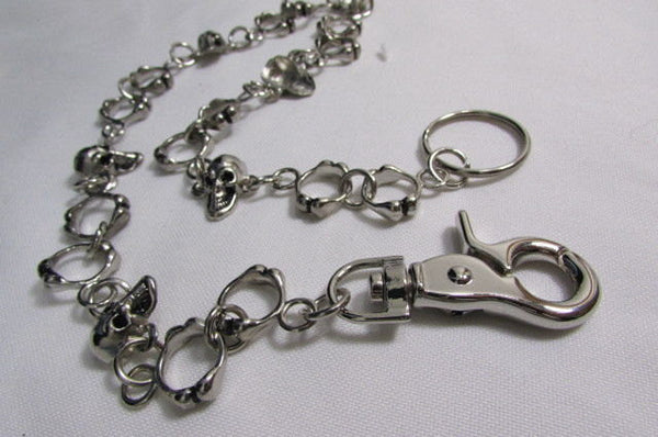 Silver Metal 25" Long Wallet Key Chain Links Skeleton Skulls Rings Rocker Punker Punk Rock New Men Fashion - alwaystyle4you - 4
