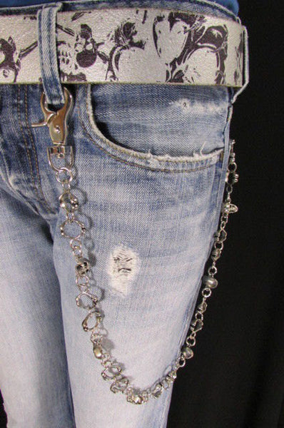 Silver Metal 25" Long Wallet Key Chain Links Skeleton Skulls Rings Rocker Punker Punk Rock New Men Fashion - alwaystyle4you - 3