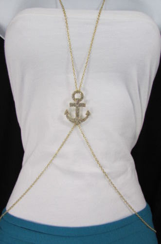 New Women Gold / Silver Metal Body Chain Jewelry Sailor Pendant Fashion Necklace Anchor - alwaystyle4you - 2
